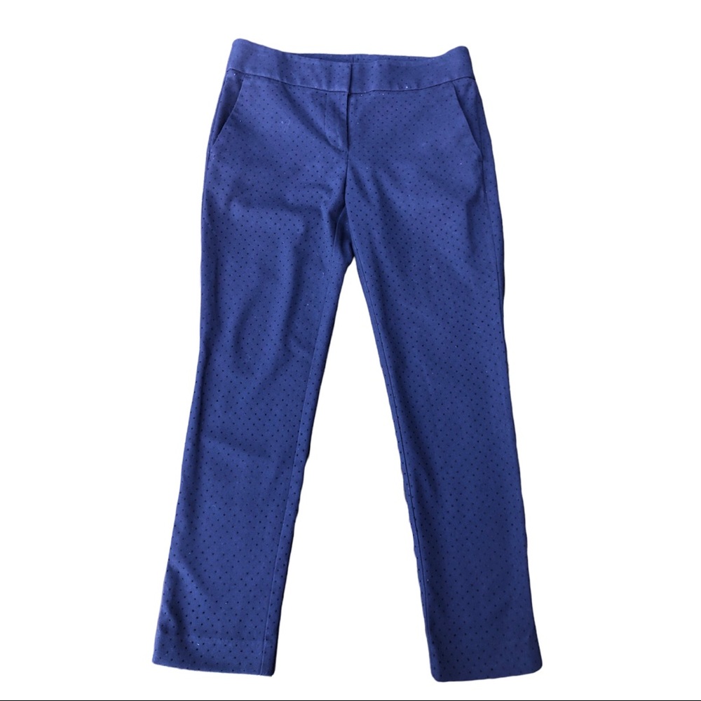 Loft 2 Petite Marissa Skinny Navy Blue Professional Pants with navy dot pattern